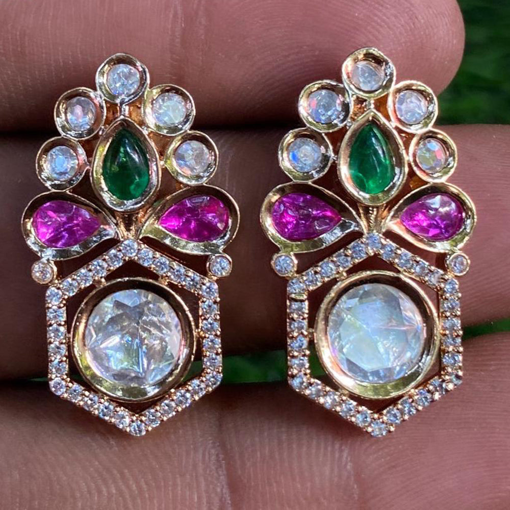 Royal Kundan Jewellery Gold Plated Polki Kundan Dangler Earrings
