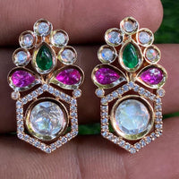 Royal Kundan Jewellery Gold Plated Polki Kundan Dangler Earrings