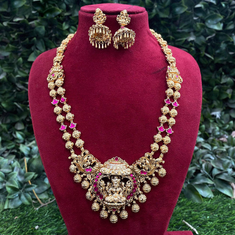 Royal Kundan Jewellery Gold Plated Pota Stone Temple Necklace Set