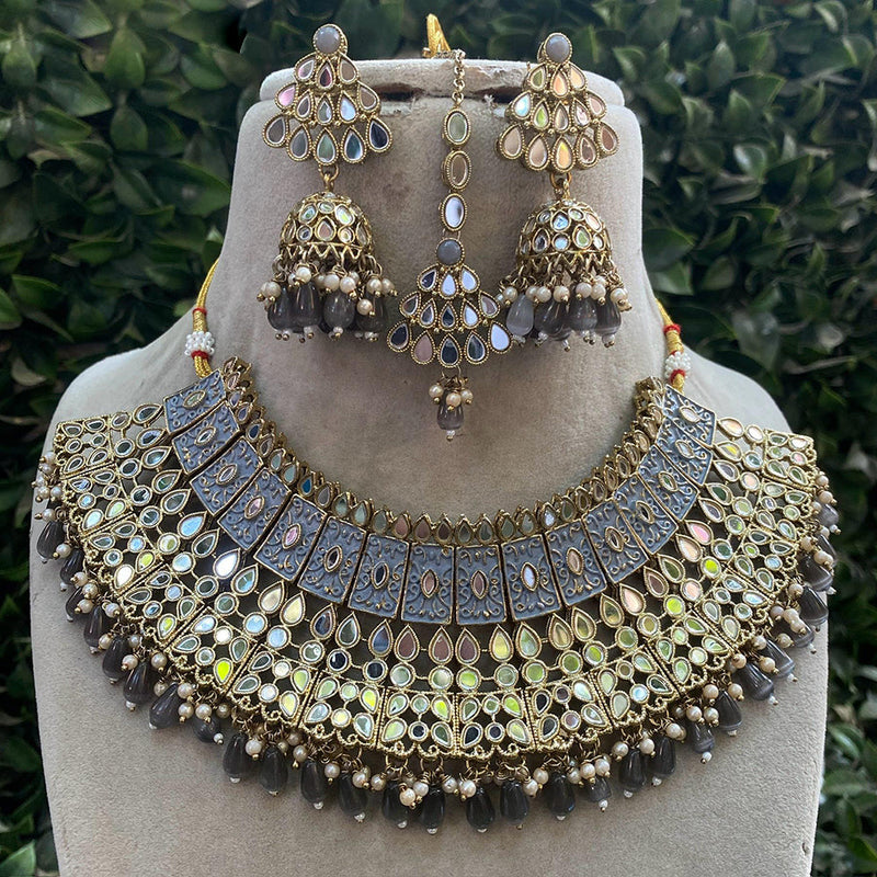 Royal Kundan Jewellery Gold Plated Mirror And Beads Necklace Set