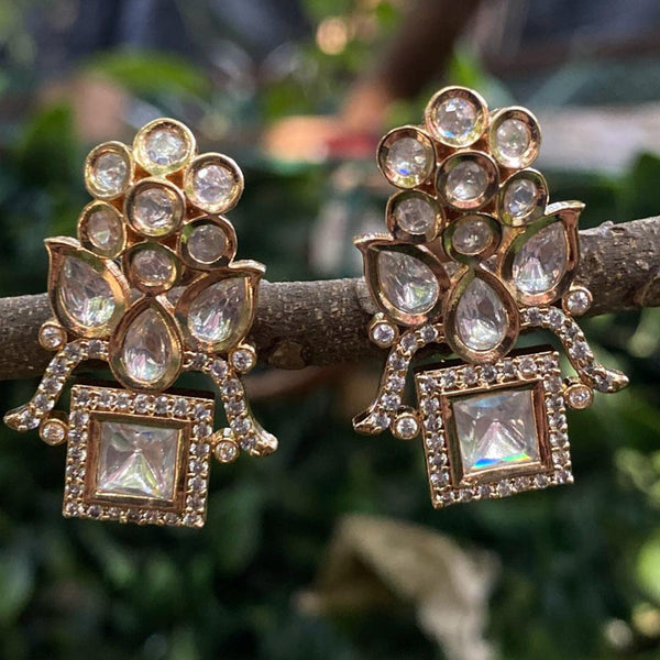 Royal Kundan Jewellery Gold Plated Polki Kundan Dangler Earrings