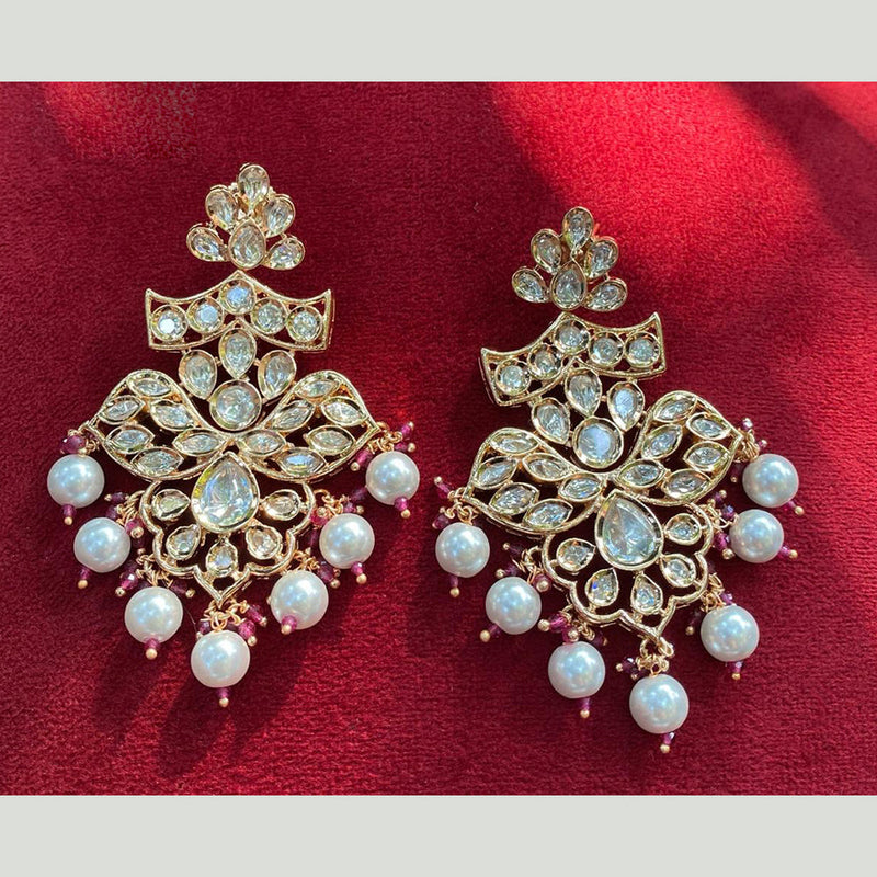 Royal Kundan Jewellery Gold Plated Polki Kundan Dangler Earrings