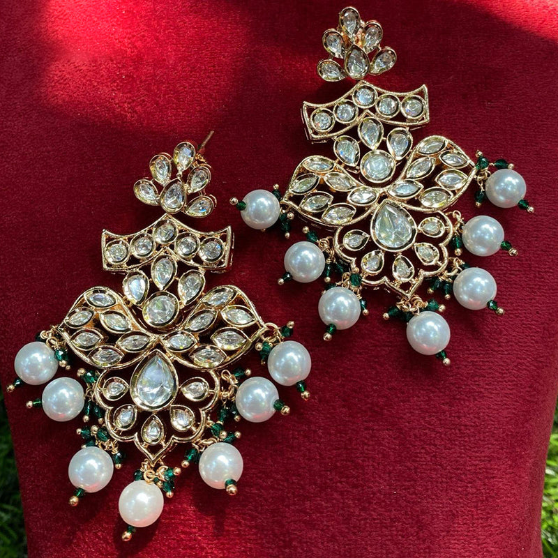 Royal Kundan Jewellery Gold Plated Polki Kundan Dangler Earrings