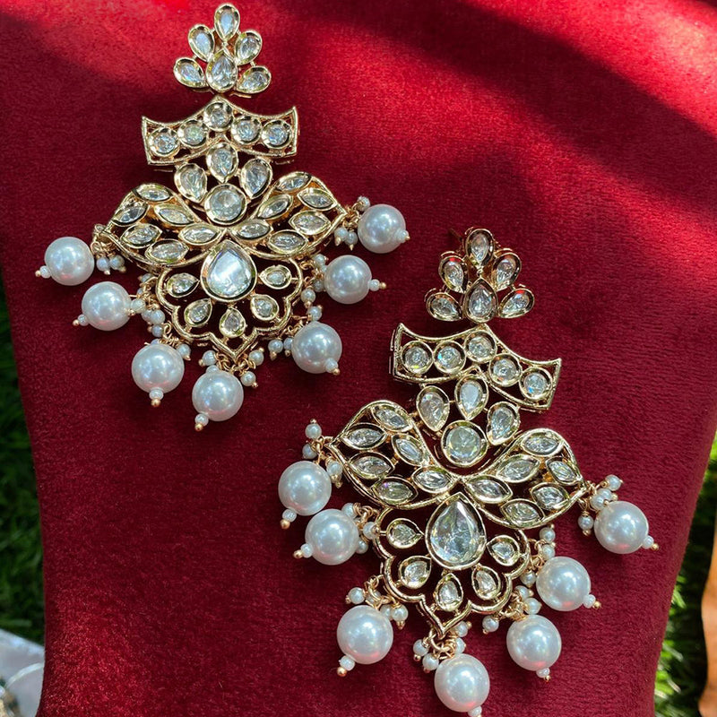 Royal Kundan Jewellery Gold Plated Polki Kundan Dangler Earrings