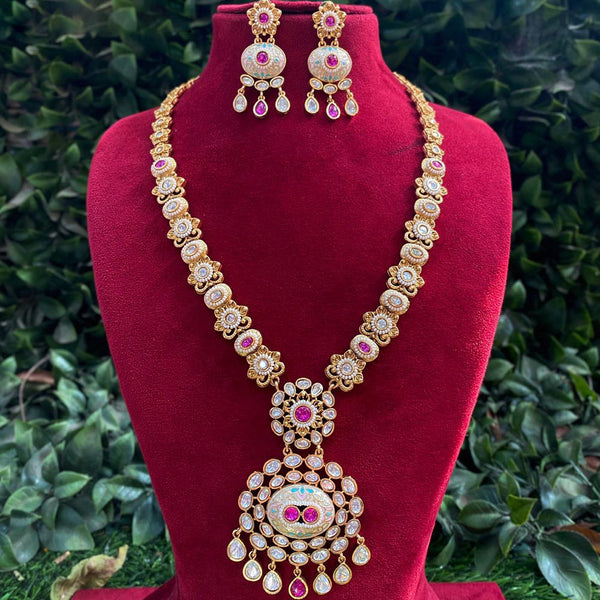 Royal Kundan Jewellery Gold Plated Polki Kundan And Pearls Meenakari Necklace Set