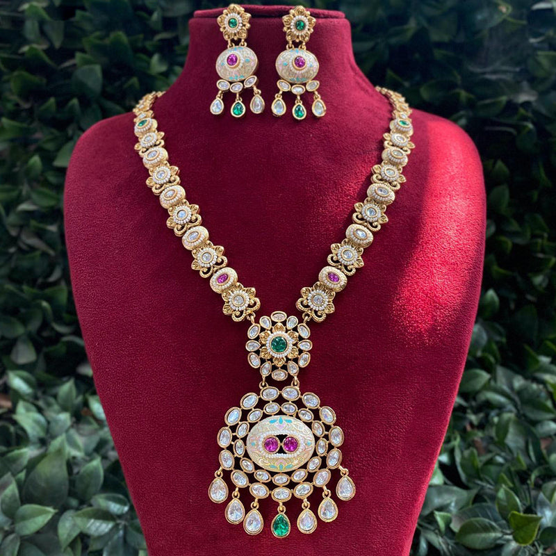 Royal Kundan Jewellery Gold Plated Polki Kundan And Pearls Meenakari Necklace Set