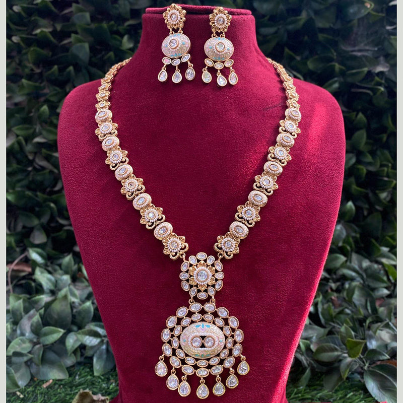 Royal Kundan Jewellery Gold Plated Polki Kundan And Pearls Meenakari Necklace Set