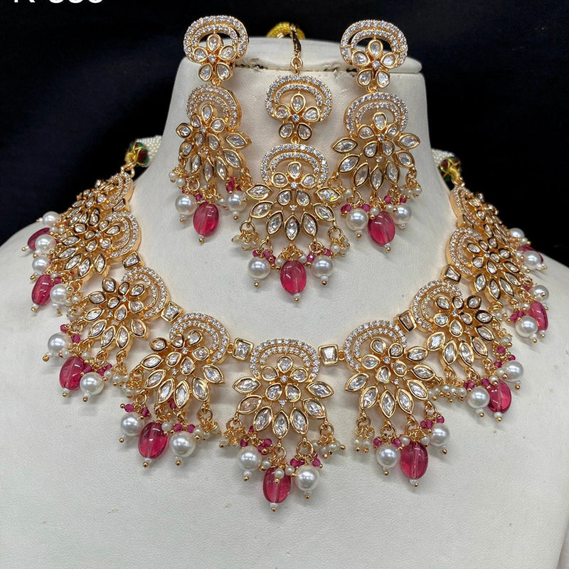 Royal Kundan Jewellery Gold Plated Polki Kundan And Beads Necklace Set