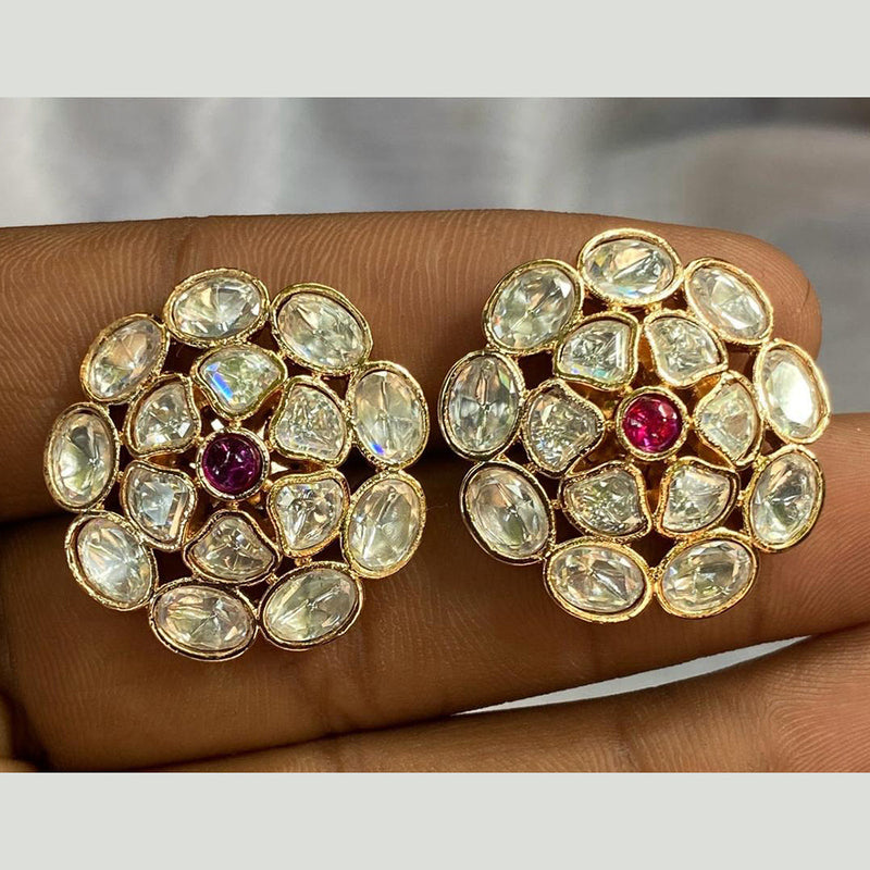 Royal Kundan Jewellery Gold Plated Polki Kundan Stud Earrings