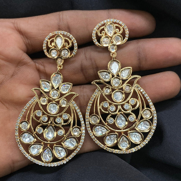 Royal Kundan Jewellery Gold Plated Polki Kundan Dangler Earrings