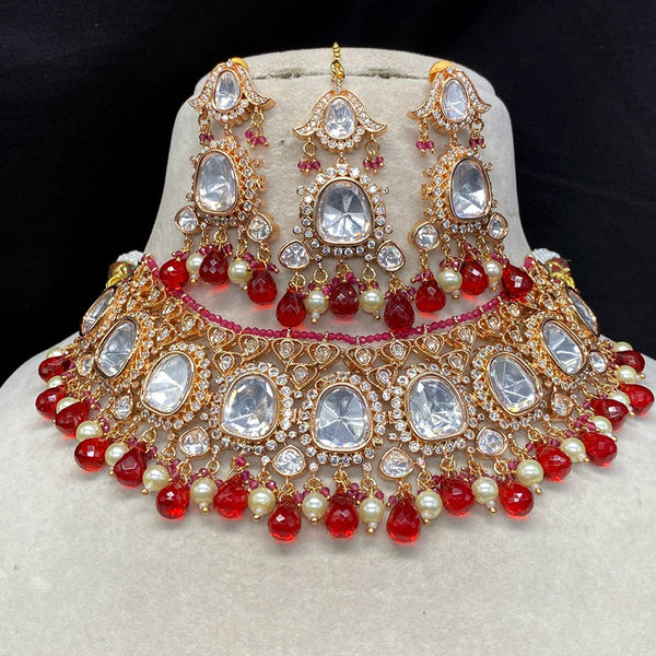 Royal Kundan Jewellery Gold Plated Polki Kundan Stone And Beads Necklace Set