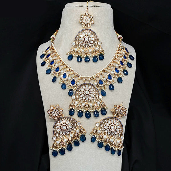 Royal Kundan Jewellery Gold Plated Polki Kundan Stone And Beads Necklace Set