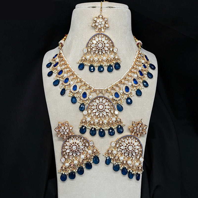 Royal Kundan Jewellery Gold Plated Polki Kundan Stone And Beads Necklace Set