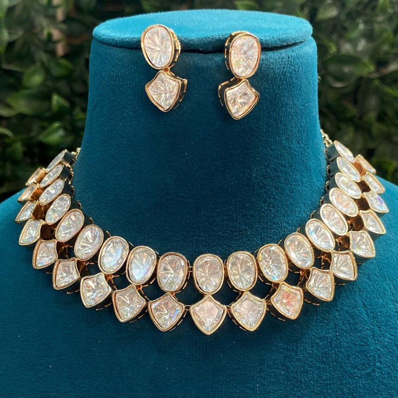 Royal Kundan Jewellery Gold Plated Polki Kundan Stone Necklace Set