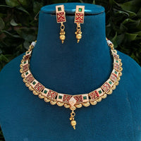 Royal Kundan Jewellery Gold Plated Pota Stone And Meenakari Necklace Set
