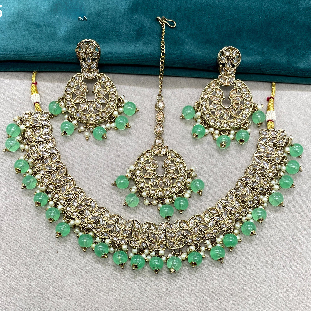 Royal Kundan Jewellery Gold Plated Crystal Stone Beads Necklace Set