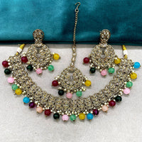 Royal Kundan Jewellery Gold Plated Crystal Stone Beads Necklace Set