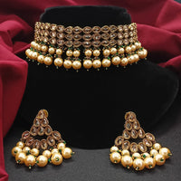 Royal Kundan Jewellery Gold Plated Crystal Stone And Beads Choker Necklace Set