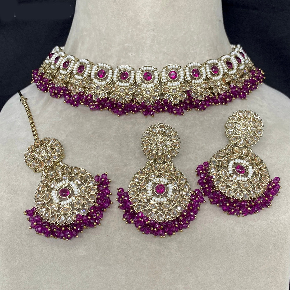 Royal Kundan Jewellery  Gold Plated Choker Necklace Set with Crystal & Pearls A Perfect Blend of Tradition