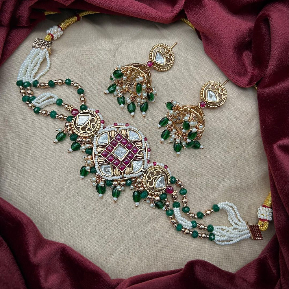 Royal Kundan Jewellery Designer Polki Kundan Stone And Pearl Choker Necklace Set