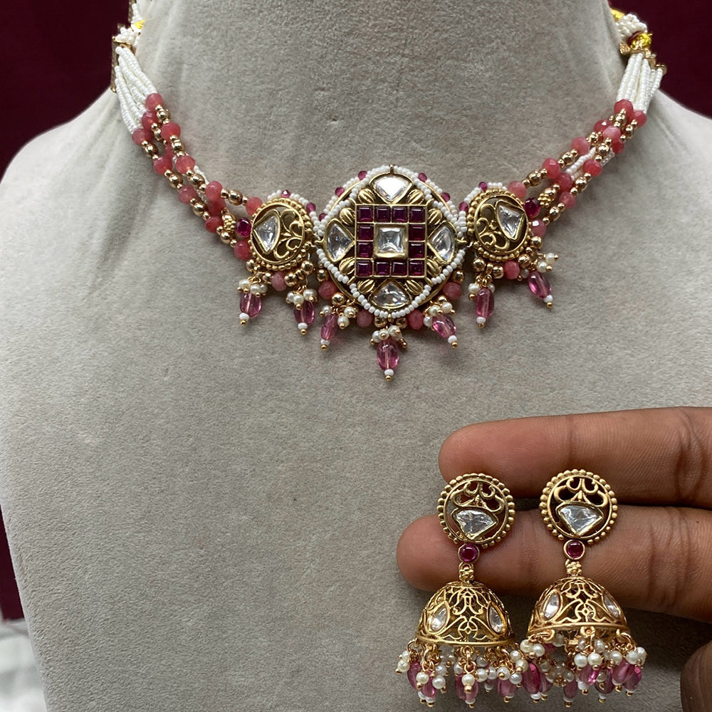 Royal Kundan Jewellery Designer Polki Kundan Stone And Pearl Choker Necklace Set
