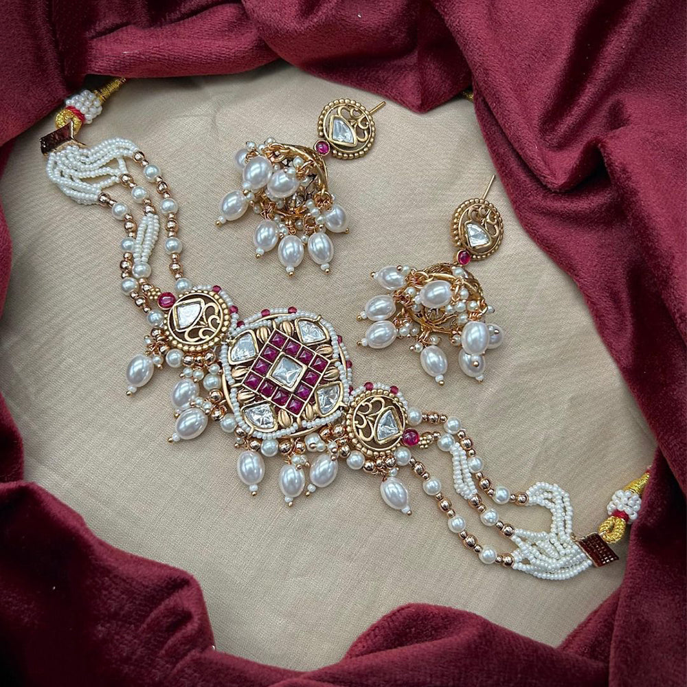 Royal Kundan Jewellery Designer Polki Kundan Stone And Pearl Choker Necklace Set