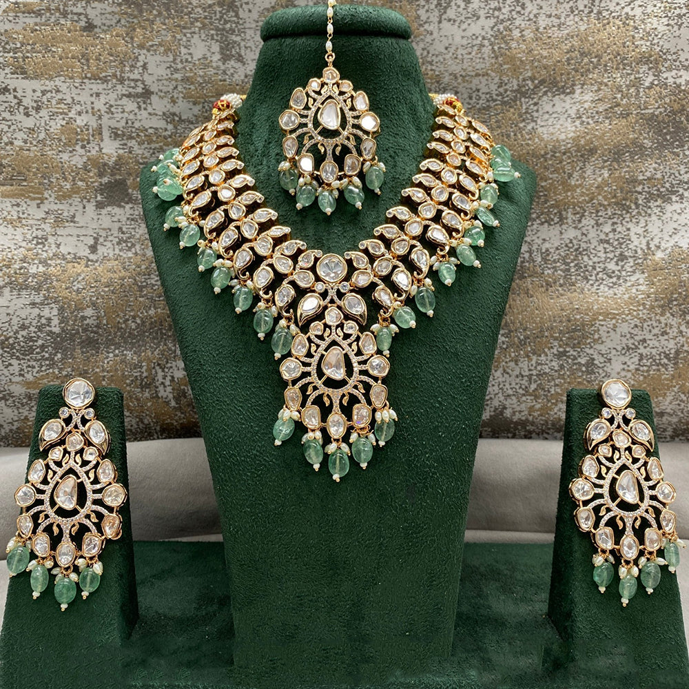 Royal Kundan Jewellery Polki Kundan Stone And Pearl Festive Necklace Set