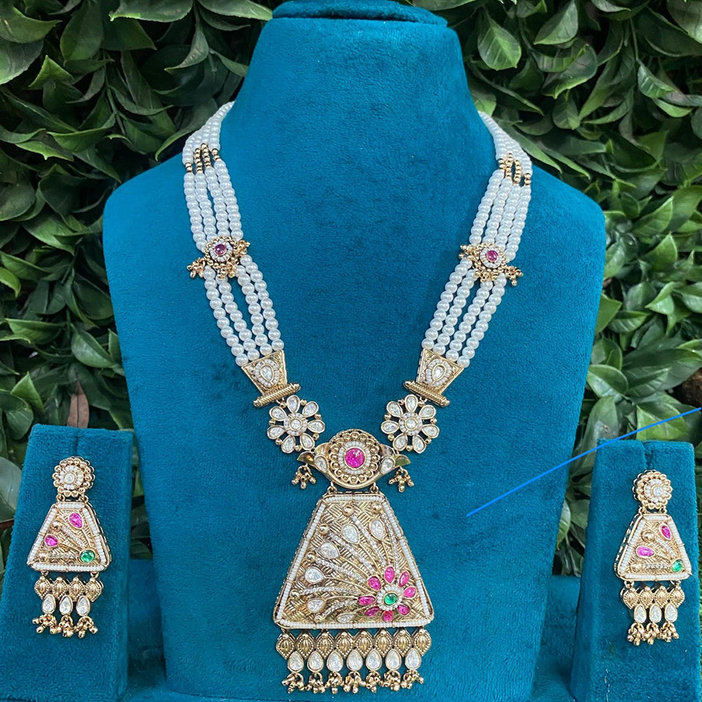 Royal Kundan Jewellery Polki Kundan Stone And Pearl Festive Necklace Set