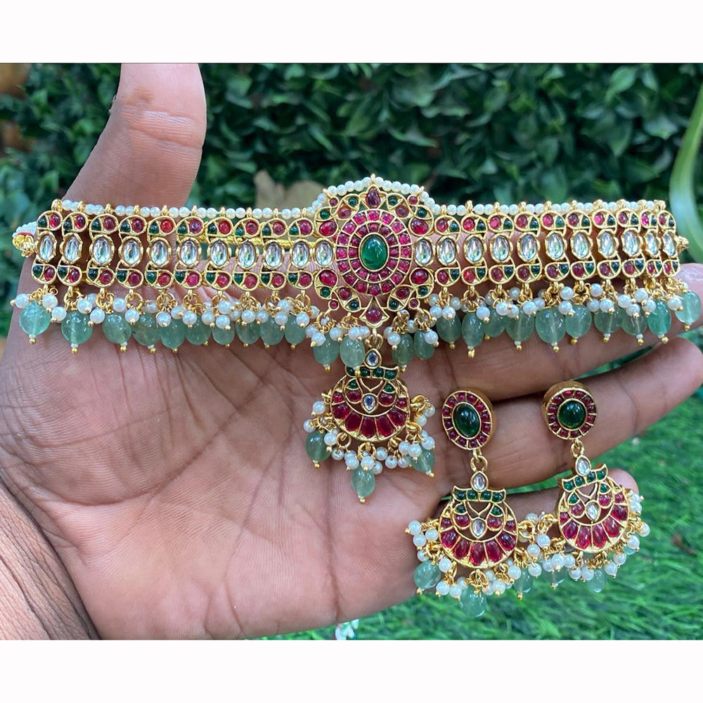 Royal Kundan Jewellery Polki Kundan Stone And Beads Festive Choker Necklace Set