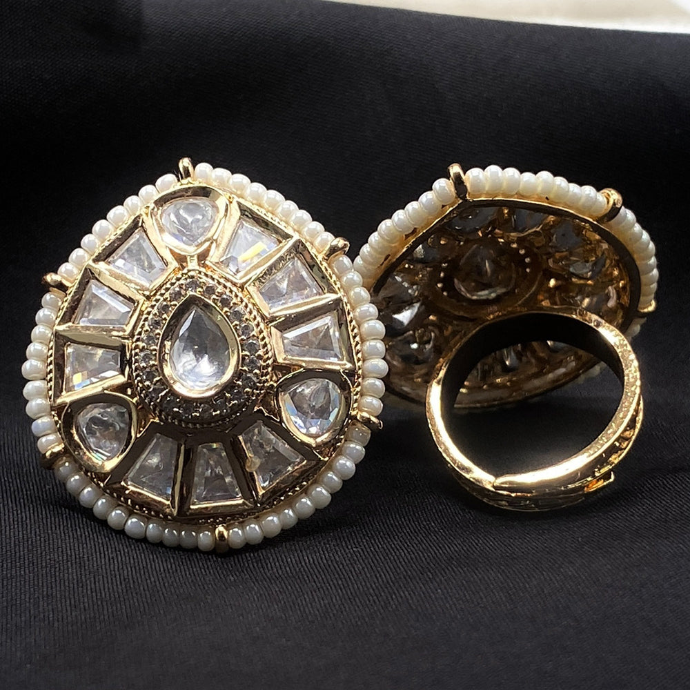 Royal Kundan Jewellery Polki Kundan Stone And Pearl Finger Ring