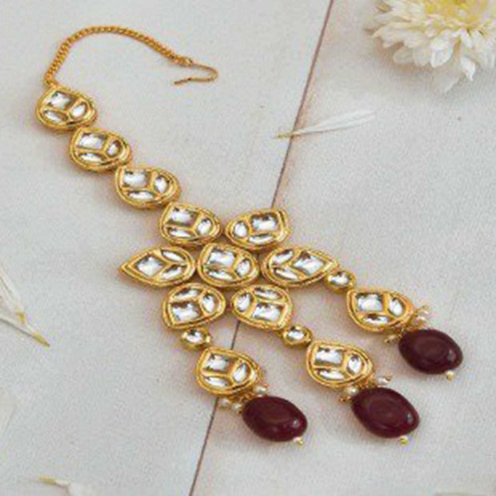 Royal Kundan Jewellery Designer Kundan Stone With Beads Maangtikka 