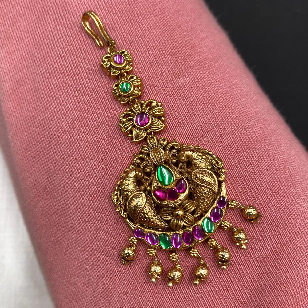 Royal Kundan Jewellery Traditional Pota Stone and Pearl Maangtikka