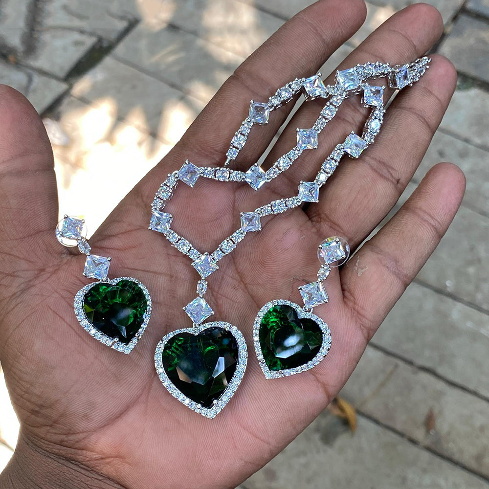 Royal Kundan Jewellery Glamorous Heart Shape American Diamond Necklace Set