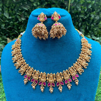 Royal Kundan Jewellery Designer Temple Style Pota Stone Necklace Set