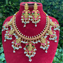 Royal Kundan Jewellery Handcrafted Pota Stone and Pearl Temple Necklace Set
