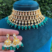 Royal Kundan Jewellery Heavy Look Kundan Pearl Beaded Choker Necklace Set