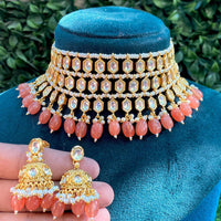 Royal Kundan Jewellery Heavy Look Kundan Pearl Beaded Choker Necklace Set