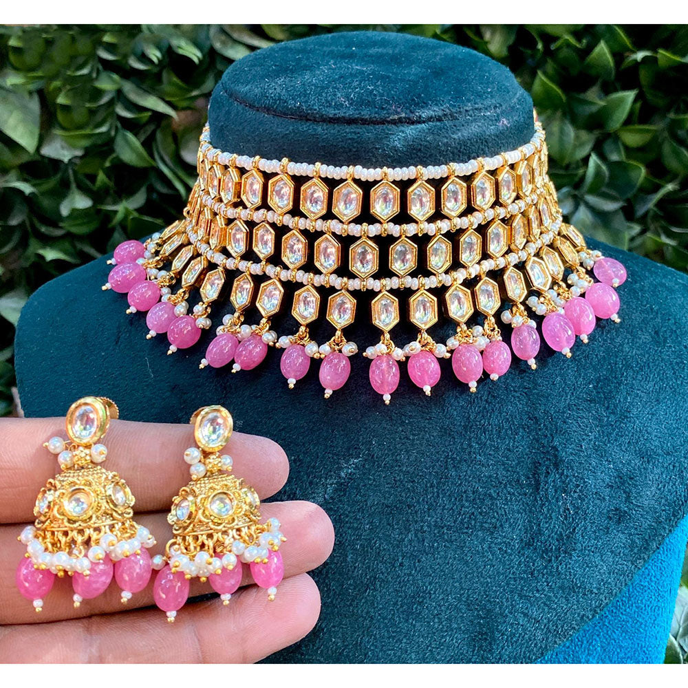 Royal Kundan Jewellery Heavy Look Kundan Pearl Beaded Choker Necklace Set