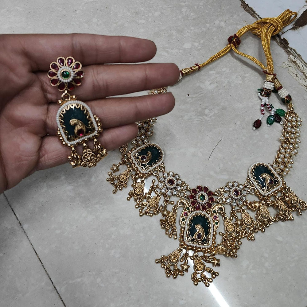 Royal Kundan Jewellery Pota Stone And Pearl Designer Necklace Set