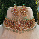 Royal Kundan Jewellery Designer Pota Stone And Pearl Choker Necklace Set