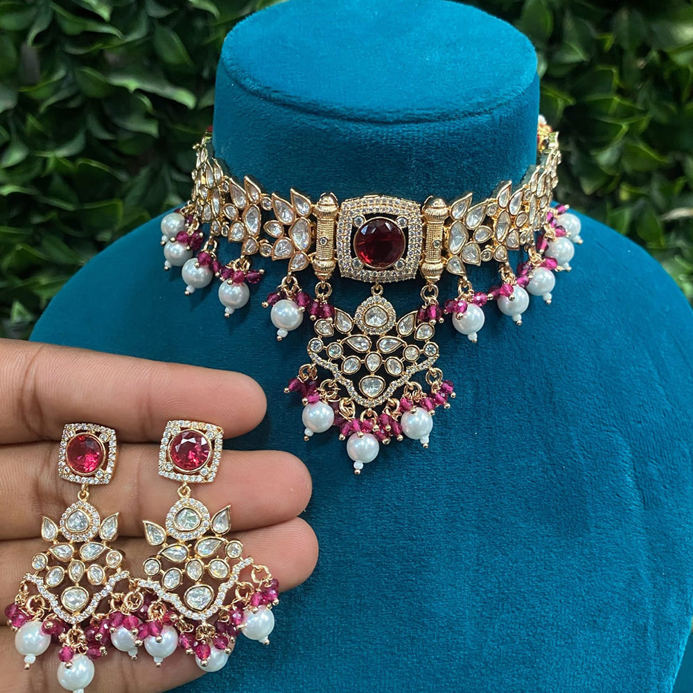 Royal Kundan Jewellery Nawabi Charm Polki Kundan Stone And Pearl Choker Necklace Set