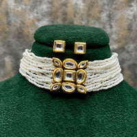 Royal Kundan Jewellery Kundan Stone And Pearl Multi Strand Choker Necklace Set
