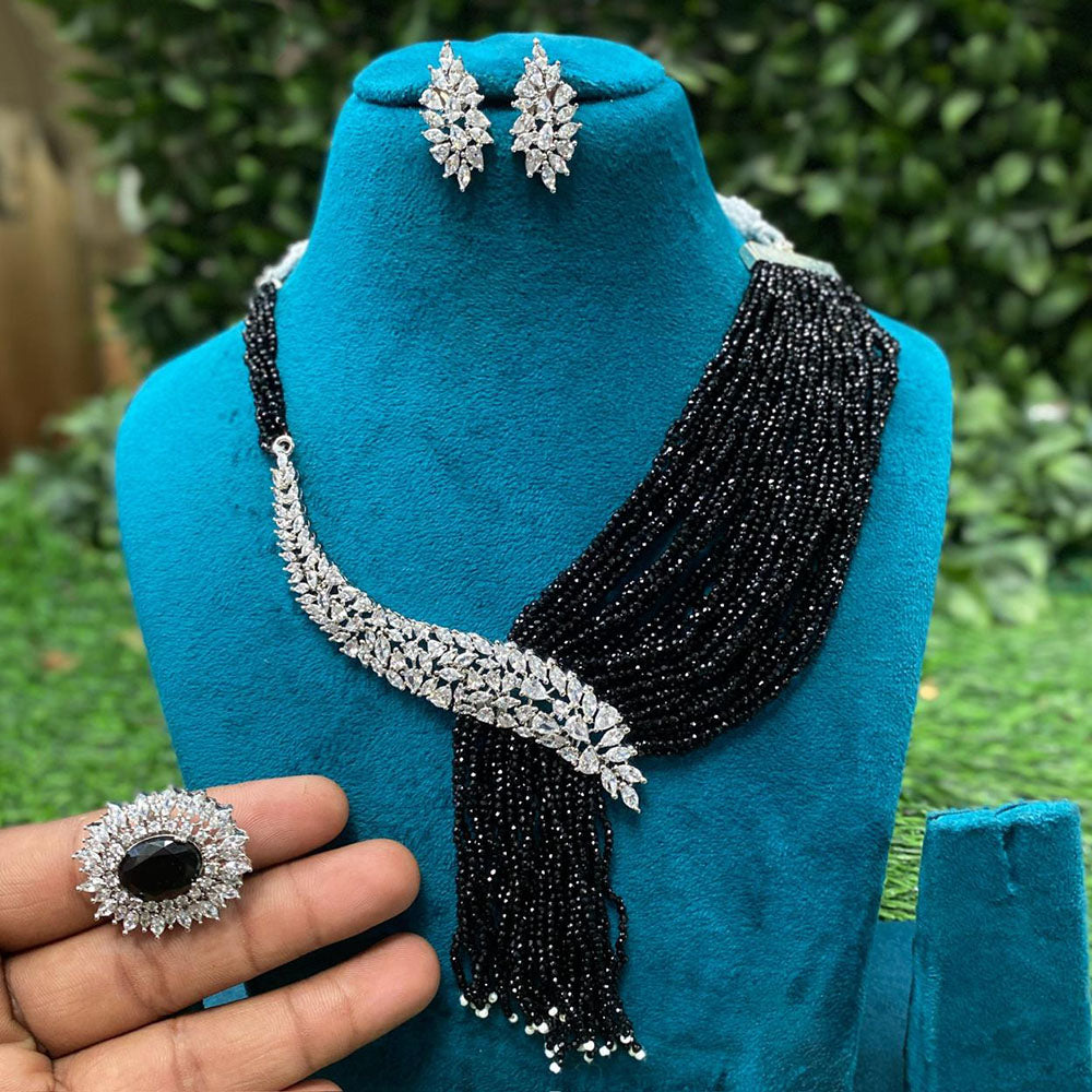 Royal Kundan Jewellery Designer American Diamond And Pearl Necklace Set
