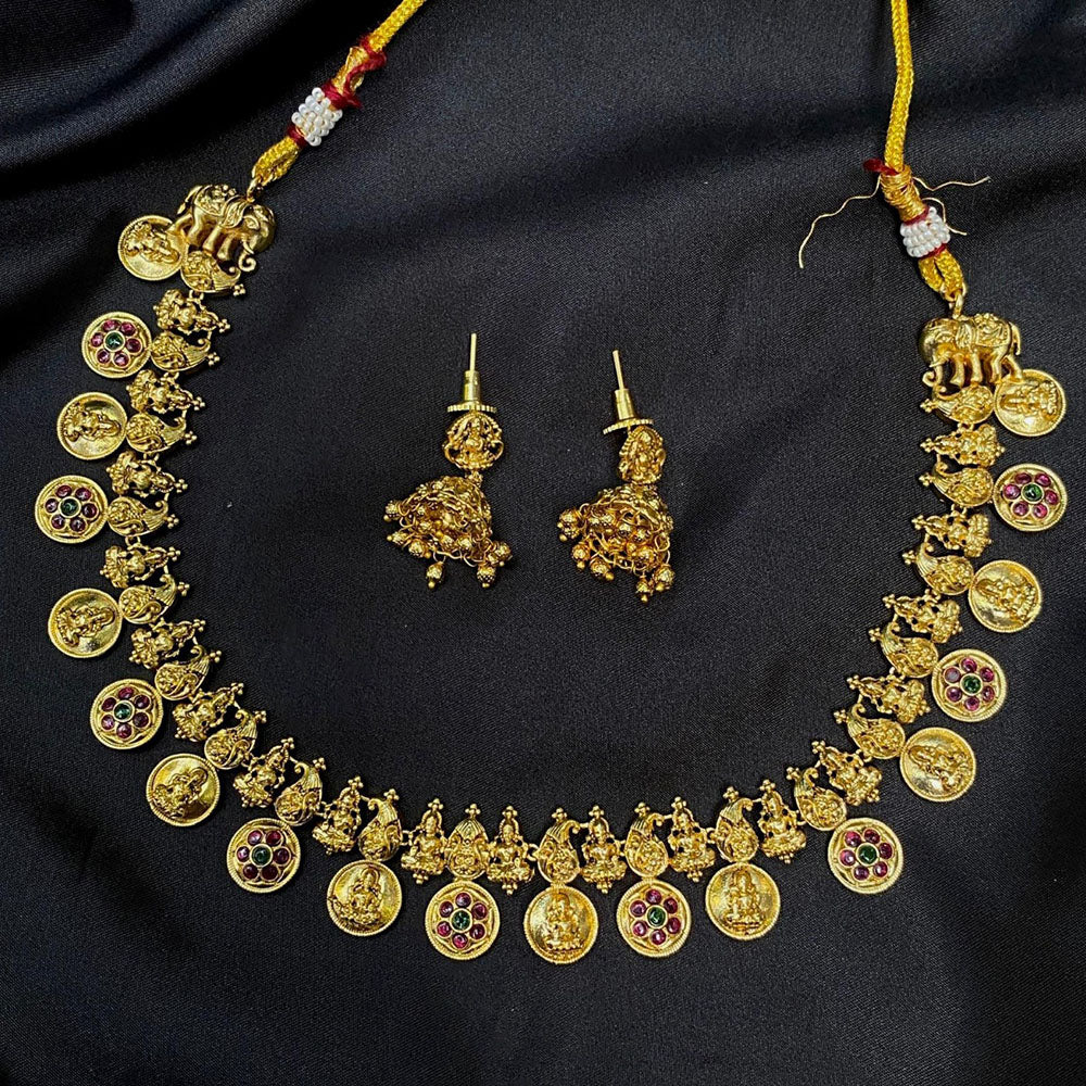 Royal Kundan Jewellery Grand Pota Stone And Temple Necklace Set