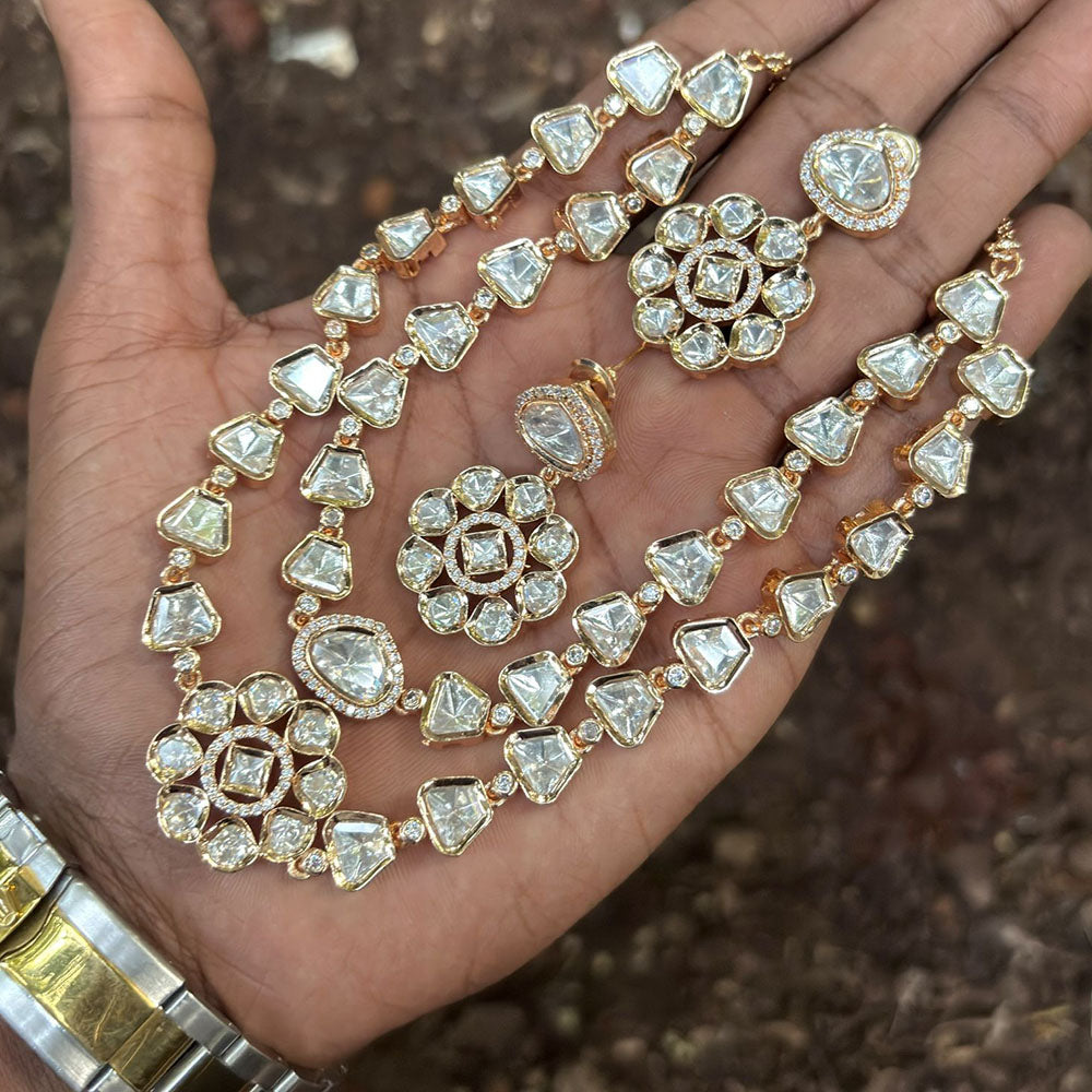 Royal Kundan Jewellery Premium Kundan Stone Double Necklace Set