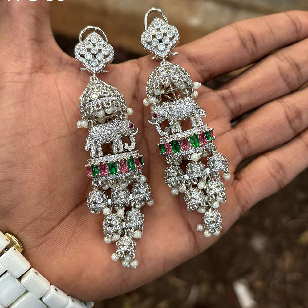 Royal Kundan Jewellery Designer American Diamond And Pearl Elephant Jhumki Earring