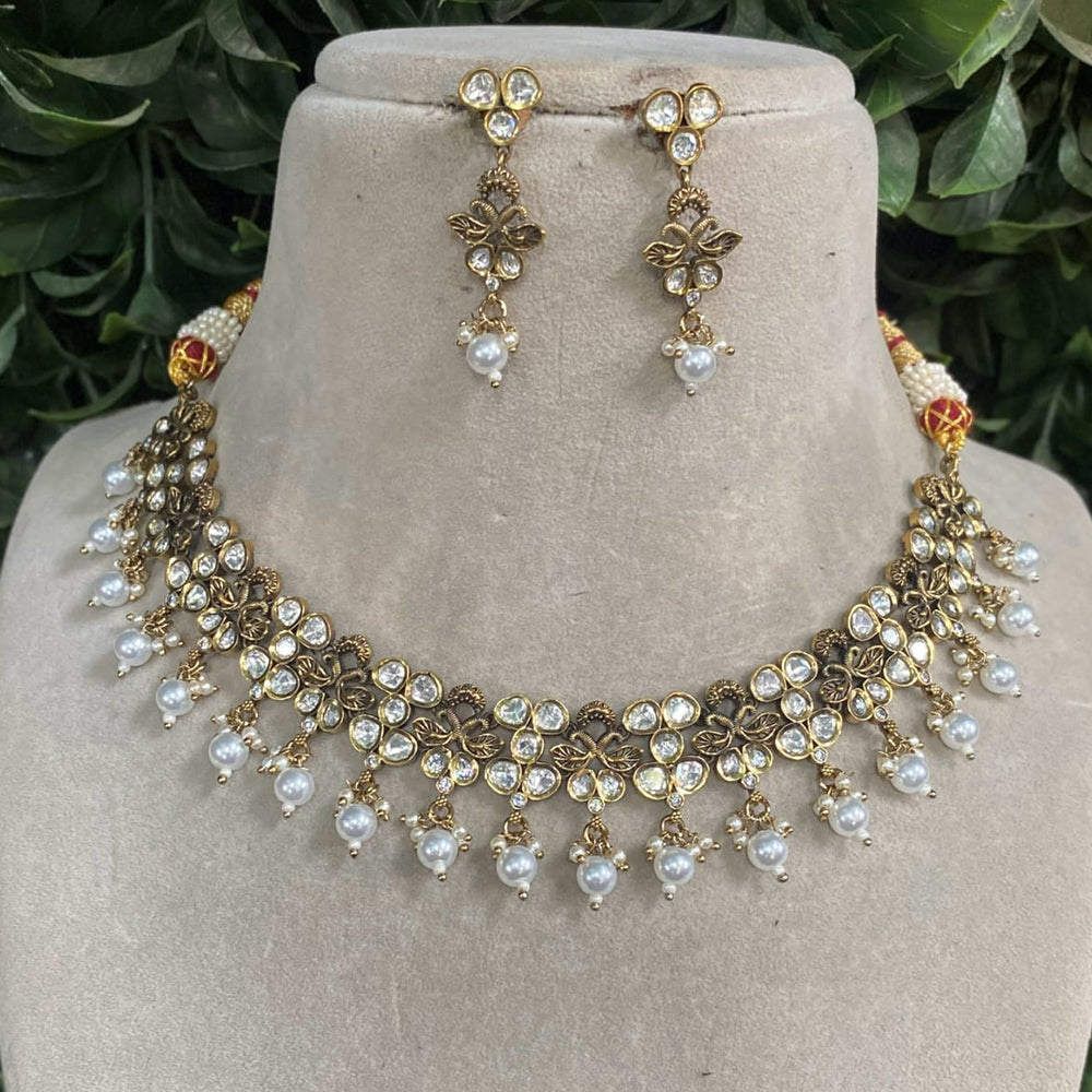 Royal Kundan Jewellery Polki Kundan Stone And Pearl Necklace Set