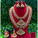 Royal Kundan Jewellery Designer Pota Stone Beads And Pearl Double Necklace Set