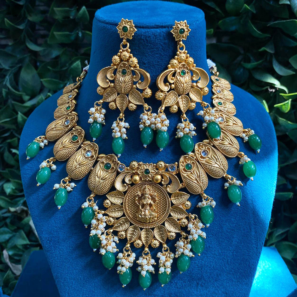 Royal Kundan Jewellery Grand Pota Stone And Temple Necklace Set