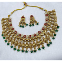 Royal Kundan Jewellery Grand Pota Stone And Beads Meenakari Choker Necklace Set